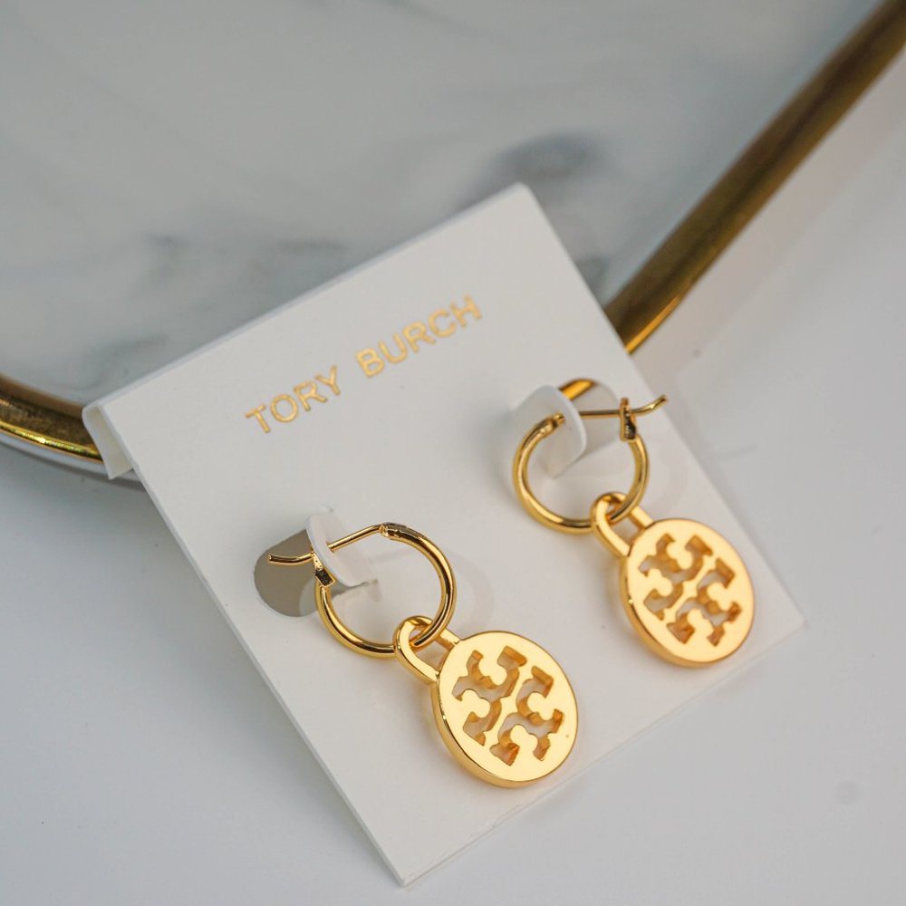 Tory Burch Huggie Logo Drop Earrings (BRAND NEW) - Picture 4 of 4